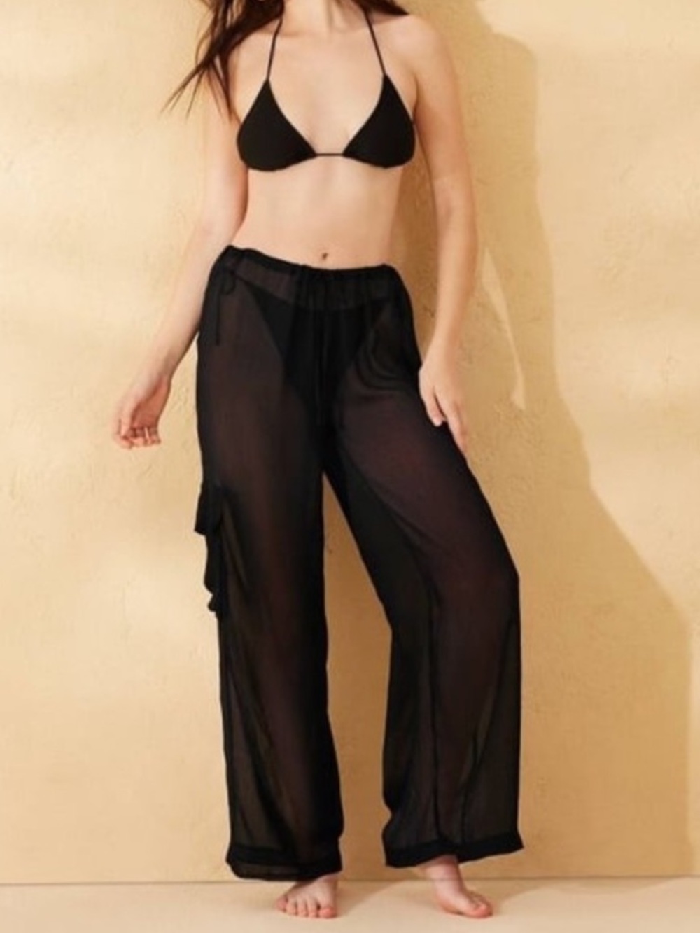 NWT Target Wild Fable Chiffon Swim Cover-Up Cargo Pants in Black